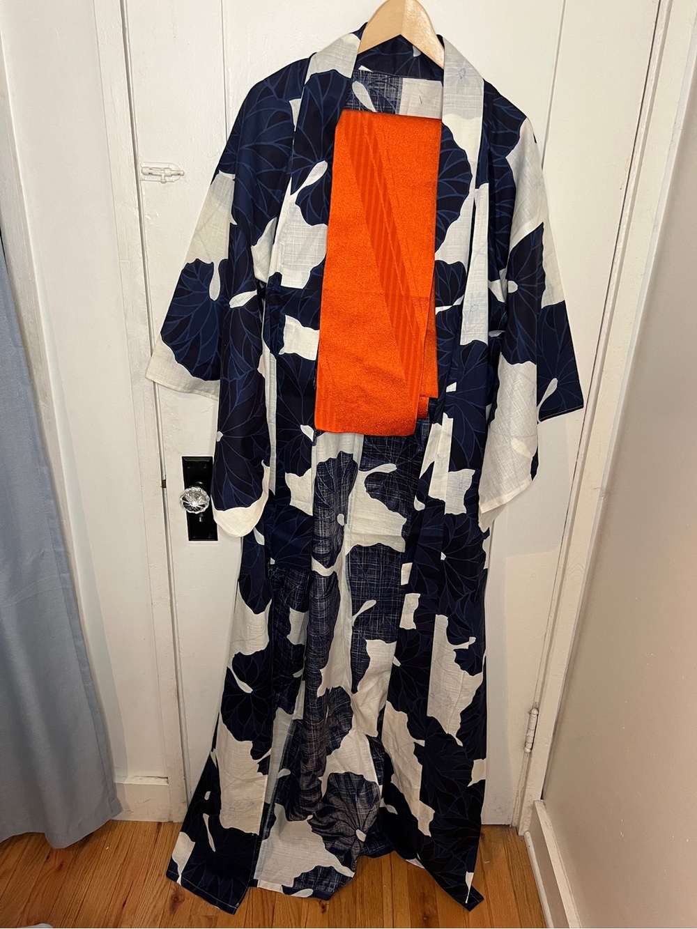 Women’s Navy & White Authentic Floral Kimono with Orange Wrap